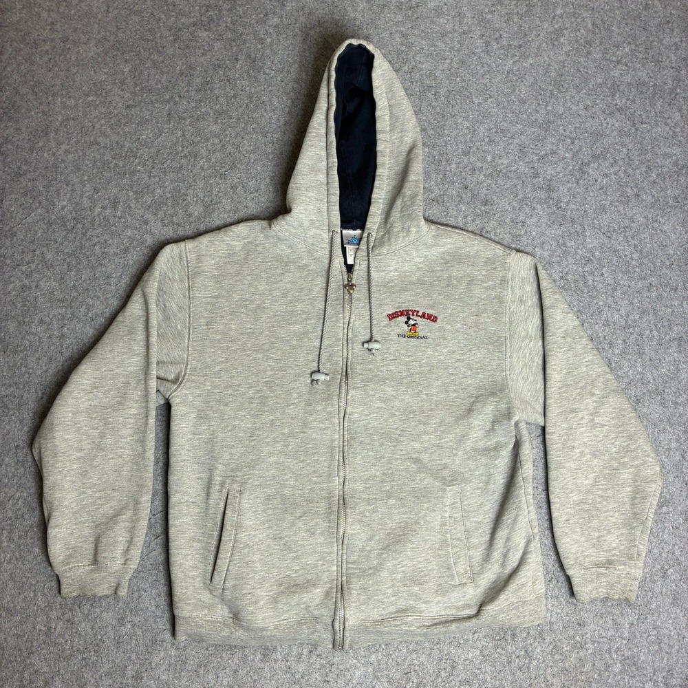 Disney Disneyland Hoodie Mens M Gray Good Mickey Mouse Embroidered Full Zip